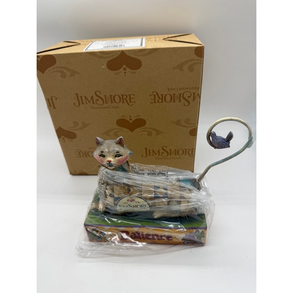 Jim Shore Heartwood Creek PATIENCE Patient Cat Bird 2006 Patchwork #4006826 Box